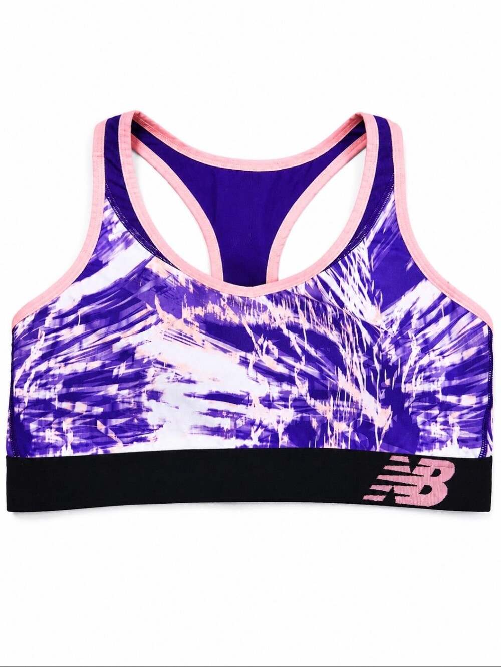 New Balance Medium Impact Racerback Sports Bra Purple Pink Print Women's XL